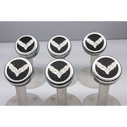 Chrome Cap Covers w/Blue Carbon Fiber Flag Inlay for 2014-19 Corvette Z06 Manual