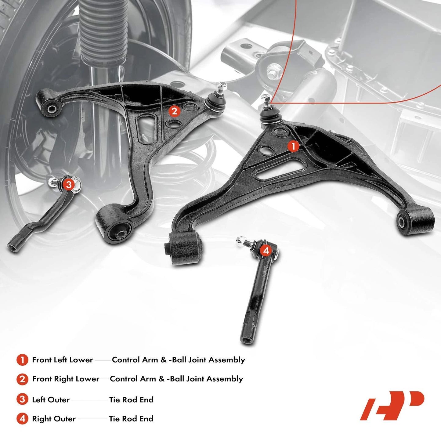 4X Front Lower Control Arm Ball Joint Tie Rod for Suzuki Grand Vitara (2006–2014)