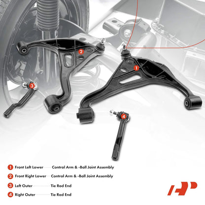 4X Front Lower Control Arm Ball Joint Tie Rod for Suzuki Grand Vitara (2006–2014)