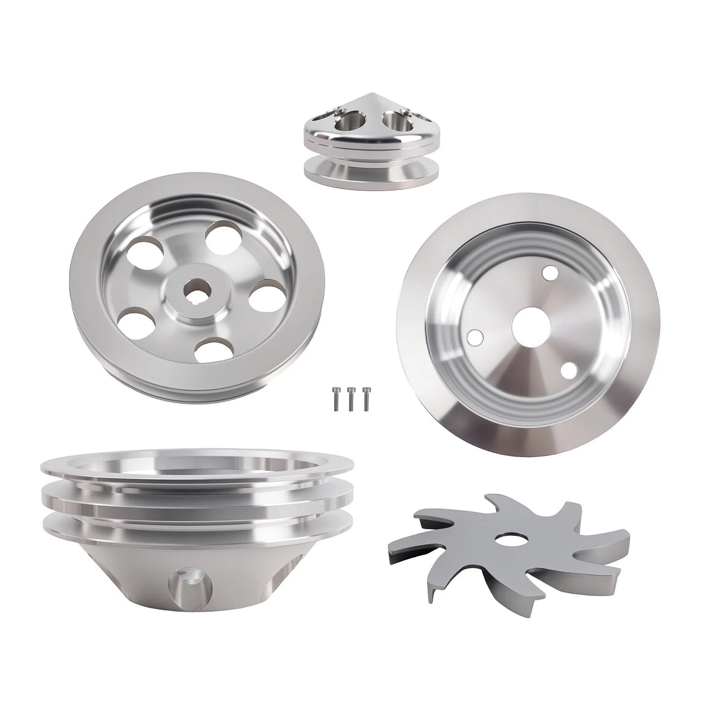 LWP Aluminum Long Water Pump Pulley Kit for Small Block Chevy (1967–1970)
