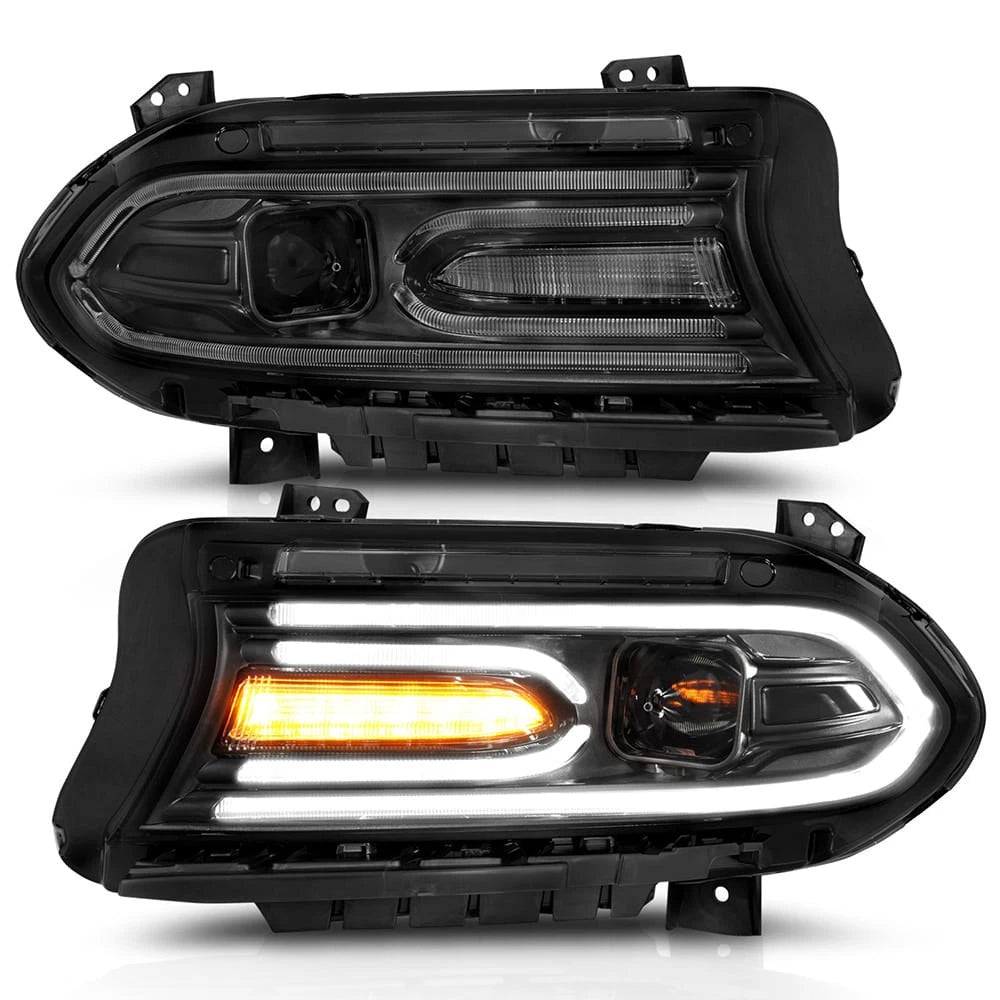 Black Clear Lens Projector Headlight Set for 2015-2023 Dodge Charger