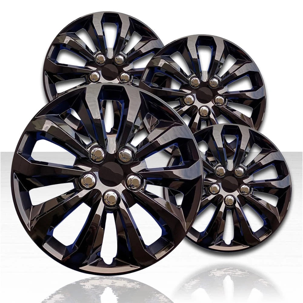14" 10 Spoke Gloss Black Wheel Covers with Universal Style (Set of 4)