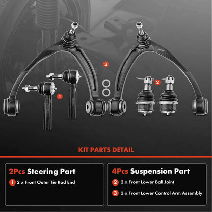 6x Front Control Arm Tie Rod End for Chevy Silverado 1500 (2007–2013)