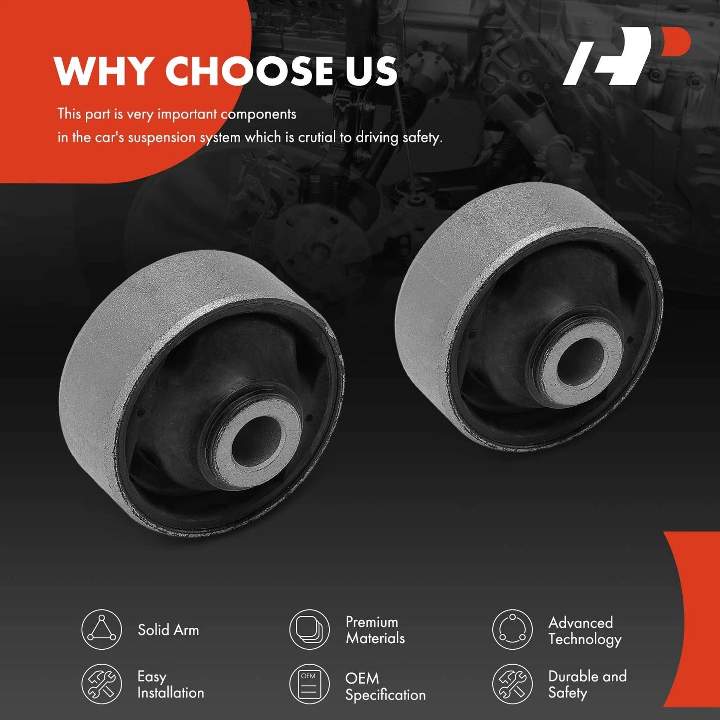 2X Front Lower Rearward Bushing for Chevrolet Aveo (2004–2011)