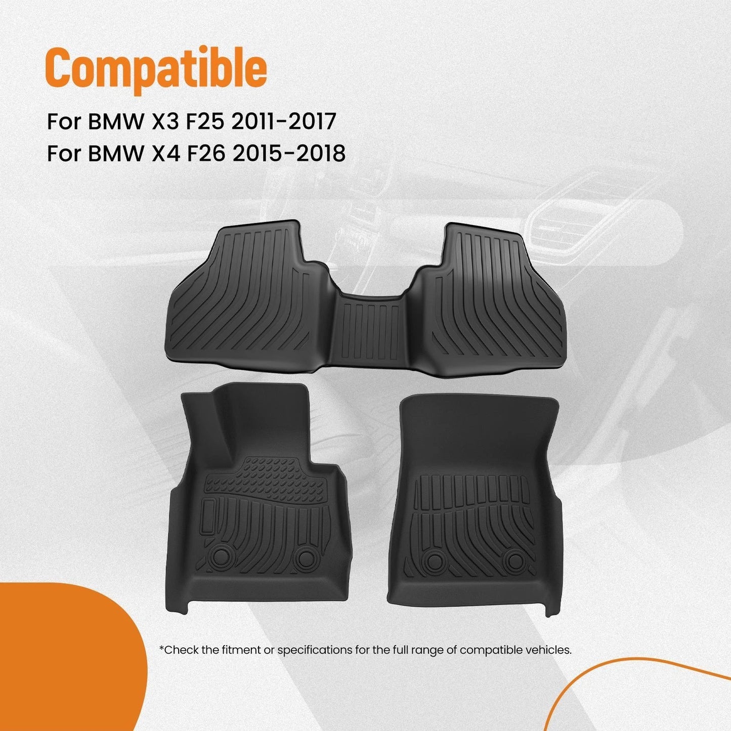 Anti-Slip Floor Mats Set for BMW X3 F25 (2011–2017) and X4 F26 (2015–2017)