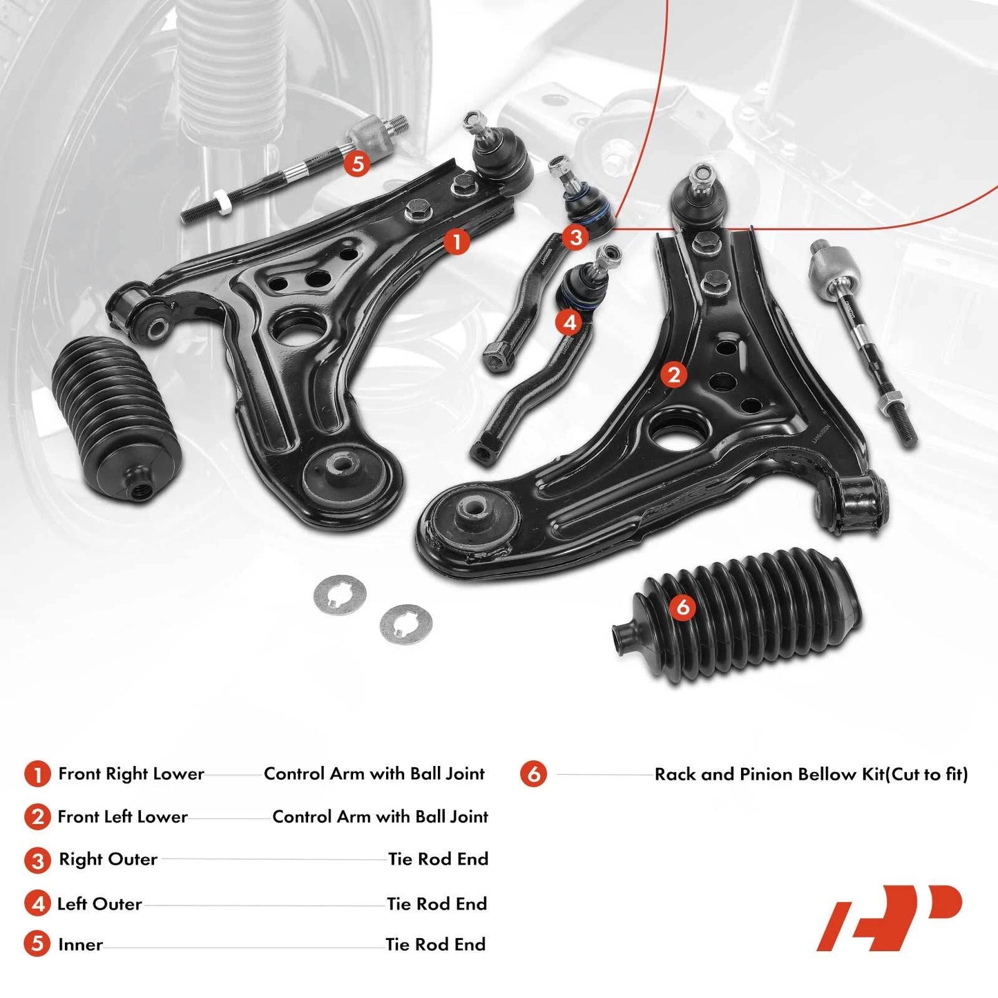 8x Front Control Arm with Ball Joint Tie Rod Kit for Aveo G3 (2004–2011)