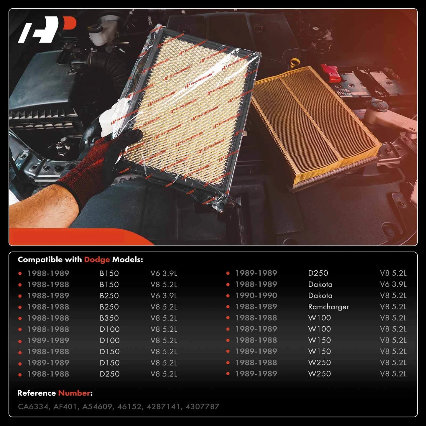 2X Engine Air Filter for Dodge Ramcharger Dakota (1988–1989)