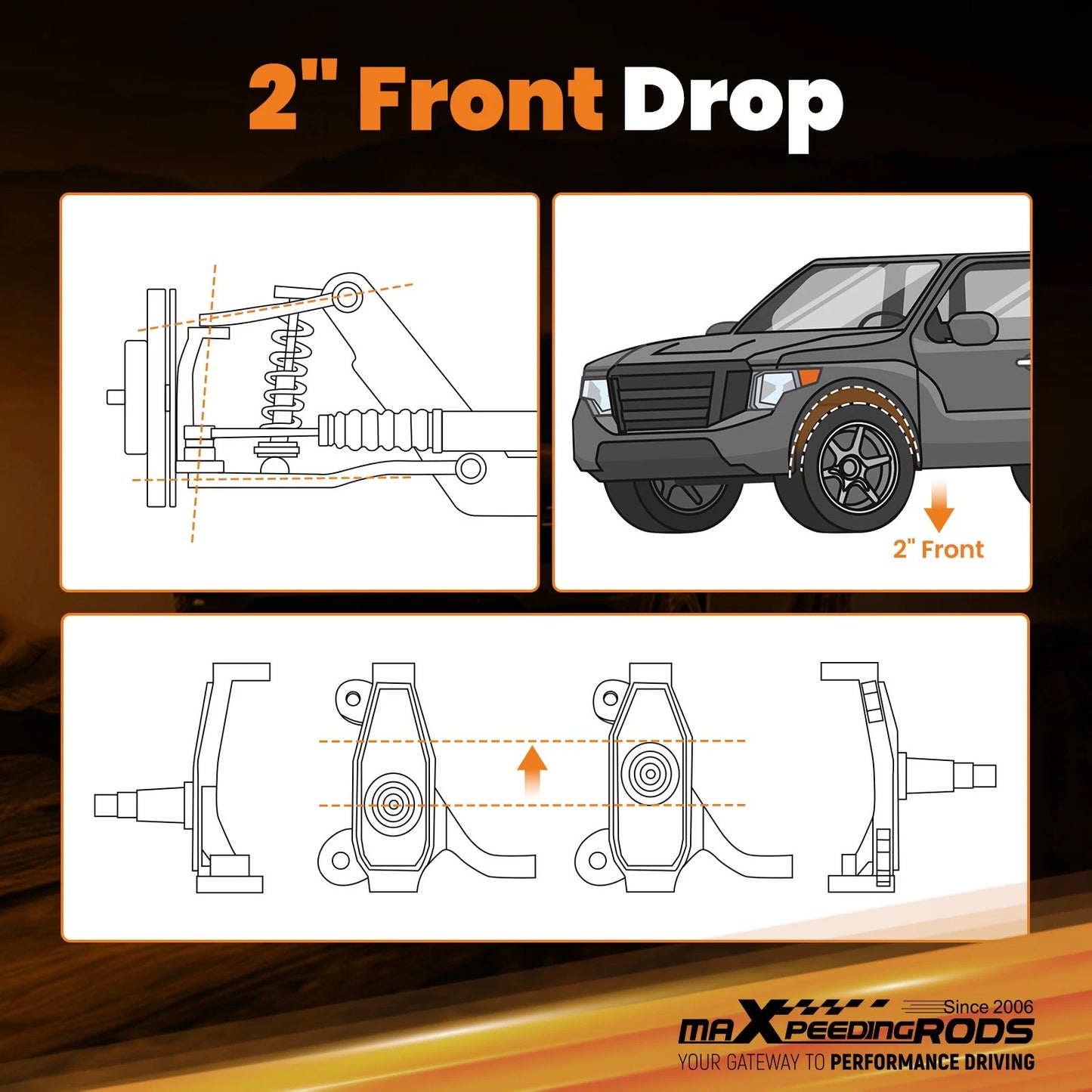 Front Lowering Kit Spindles for Ford F-150 (1997–2003) Expedition 2WD Only