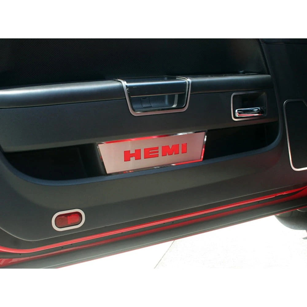 Brushed Door Badges with Red Carbon Fiber HEMI Inlay for Dodge Challenger (2008–2014)