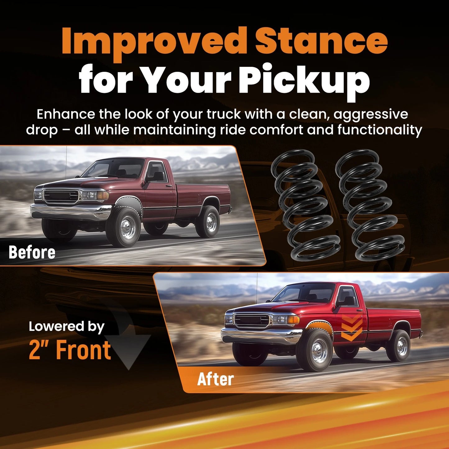 2" Front Drop Lowering Springs for Dodge Ram 1500 (1994–2001 2WD)
