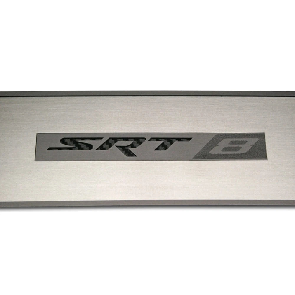 Door Badges w/White Carbon Fiber 'SRT 8' Inlay for 2008-2014 Dodge Challenger