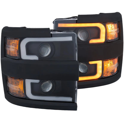 Black Clear Lens Headlights w Switchback for 2015–2019 Chevy Silverado 2500HD