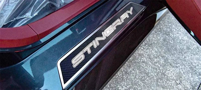 Door Sill Trim for 2020-2022 Chevy Corvette C8 w/White Vinyl "Stingray" Inlay