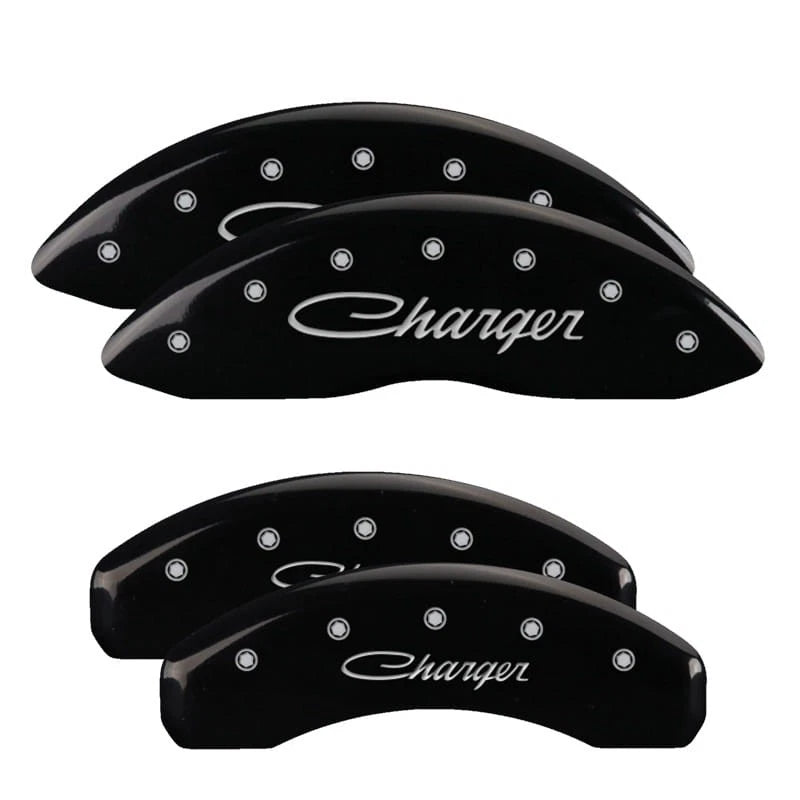 Caliper Covers Set of 4 Gloss Black Cursive for 2006-2018 Dodge Charger by MGP