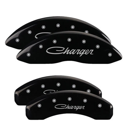 Caliper Covers Set of 4 Gloss Black Cursive for 2006-2018 Dodge Charger by MGP