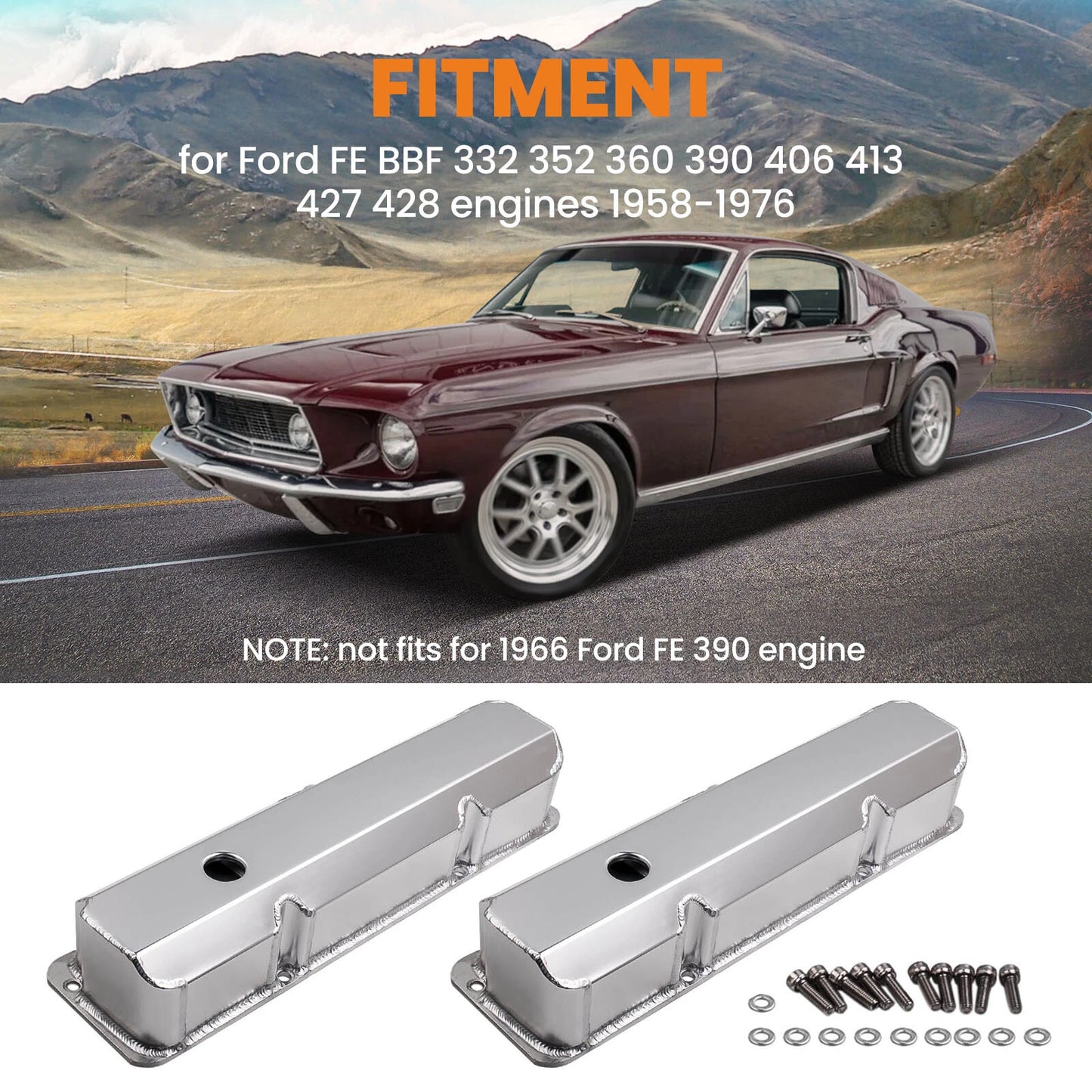 Aluminum Valve Covers with Bolts for Ford BB FE 352–428 (1957–1976)