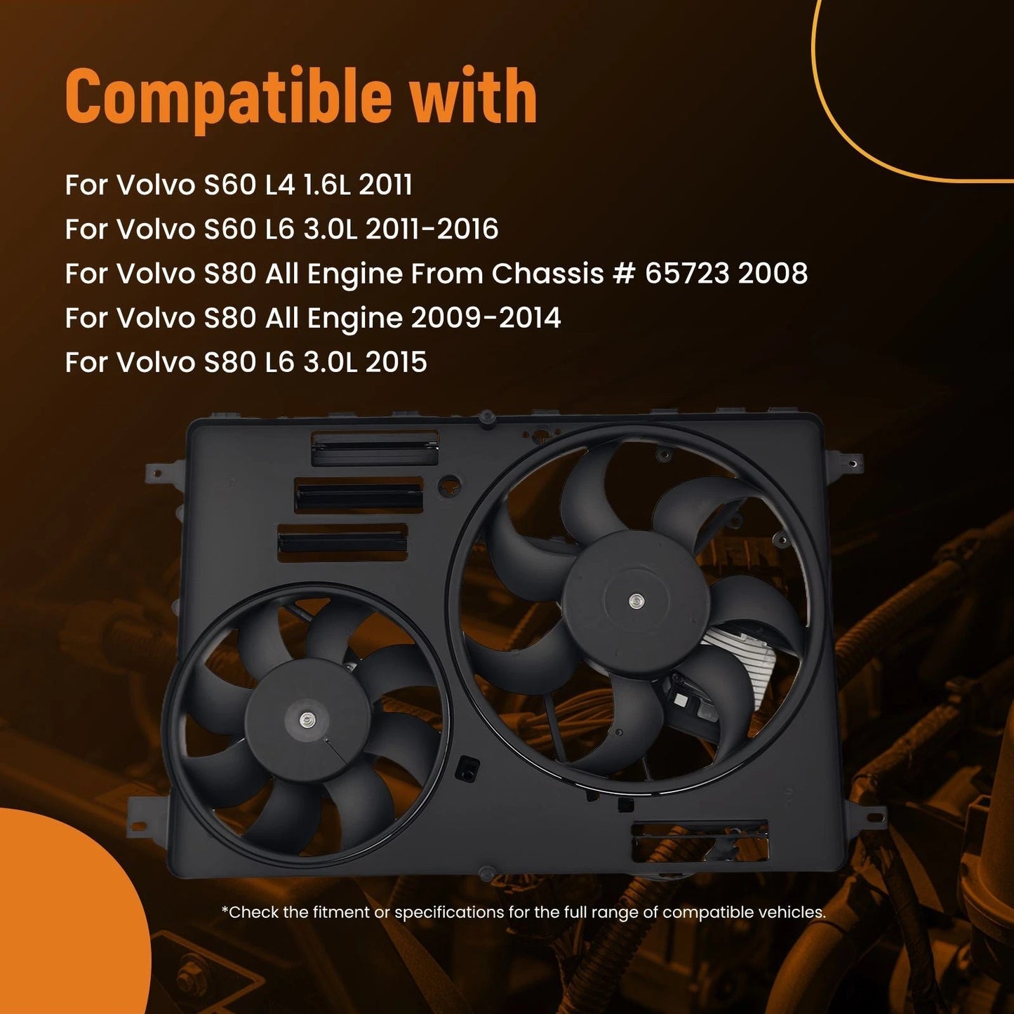 Electric Radiator Cooling Fan for Volvo S80 V60 V70 XC60 XC70 (2008–2016)