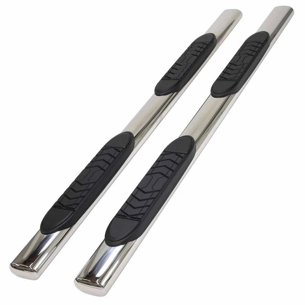 Polished 5in Steel Oval Straight w/Pads Step Nerf Bar for 2019 Ram 1500 Crew Cab