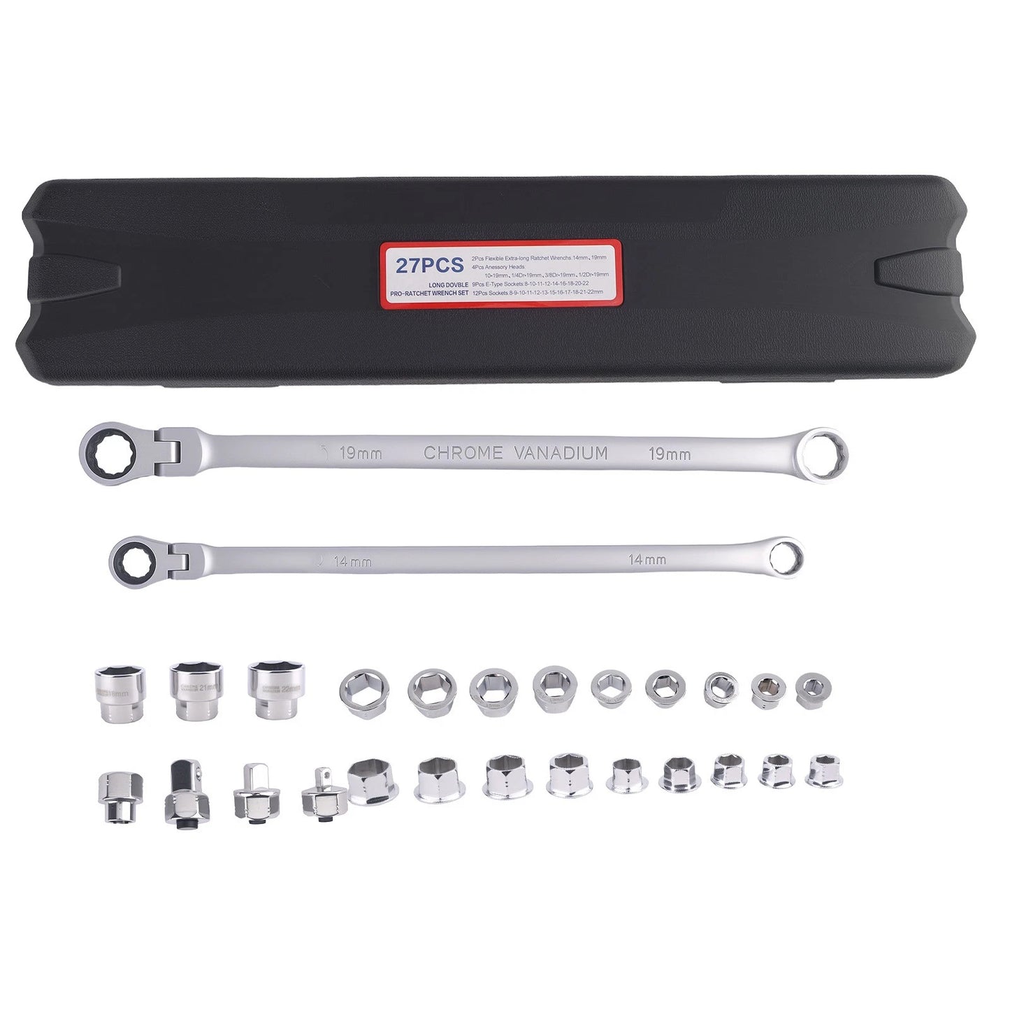 Flex Head Ratchet Wrench Set for 14mm–19mm (Chrome Vanadium) 25-Piece (2010–2010)