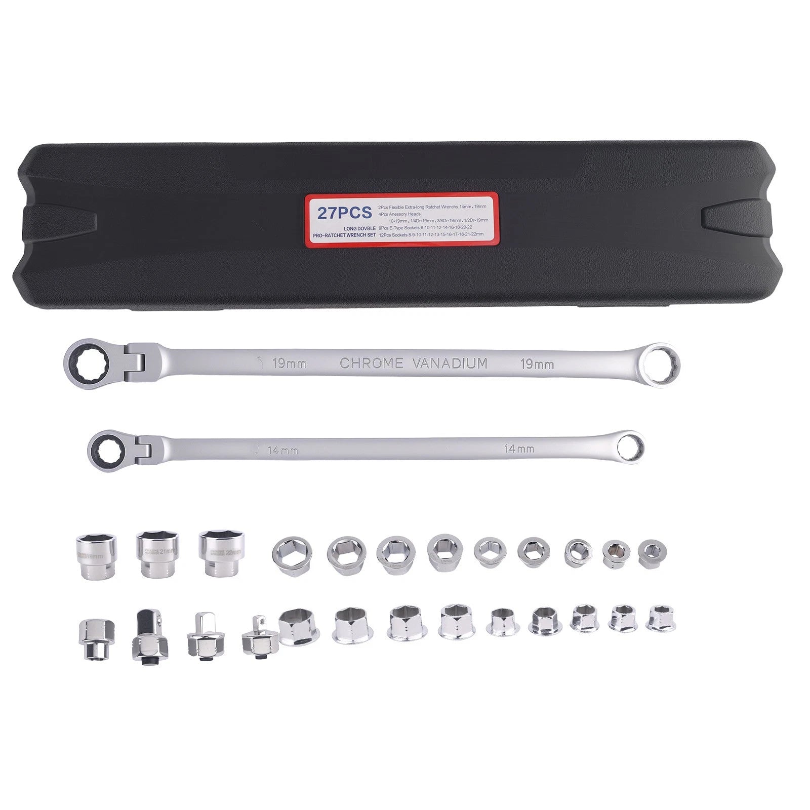 Flex Head Ratchet Wrench Set for 14mm–19mm (Chrome Vanadium) 25-Piece (2010–2010)