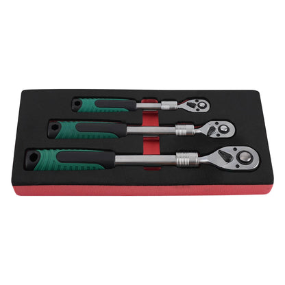 3-Piece Ratchet Socket Wrench Set for 1/4, 3/8 & 1/2 Drive (72T)