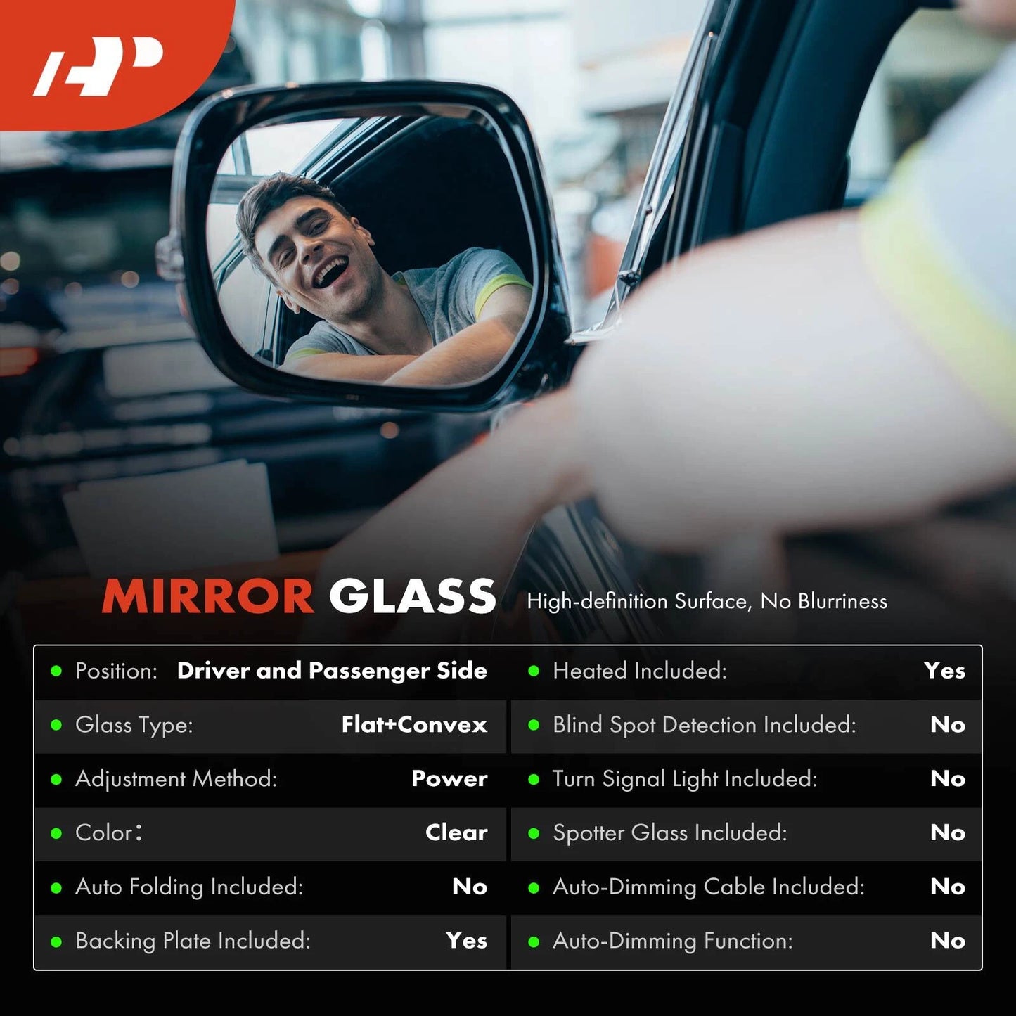 2X Heated Power Mirror Glass for Chevrolet Malibu (2016–2023) Sedan