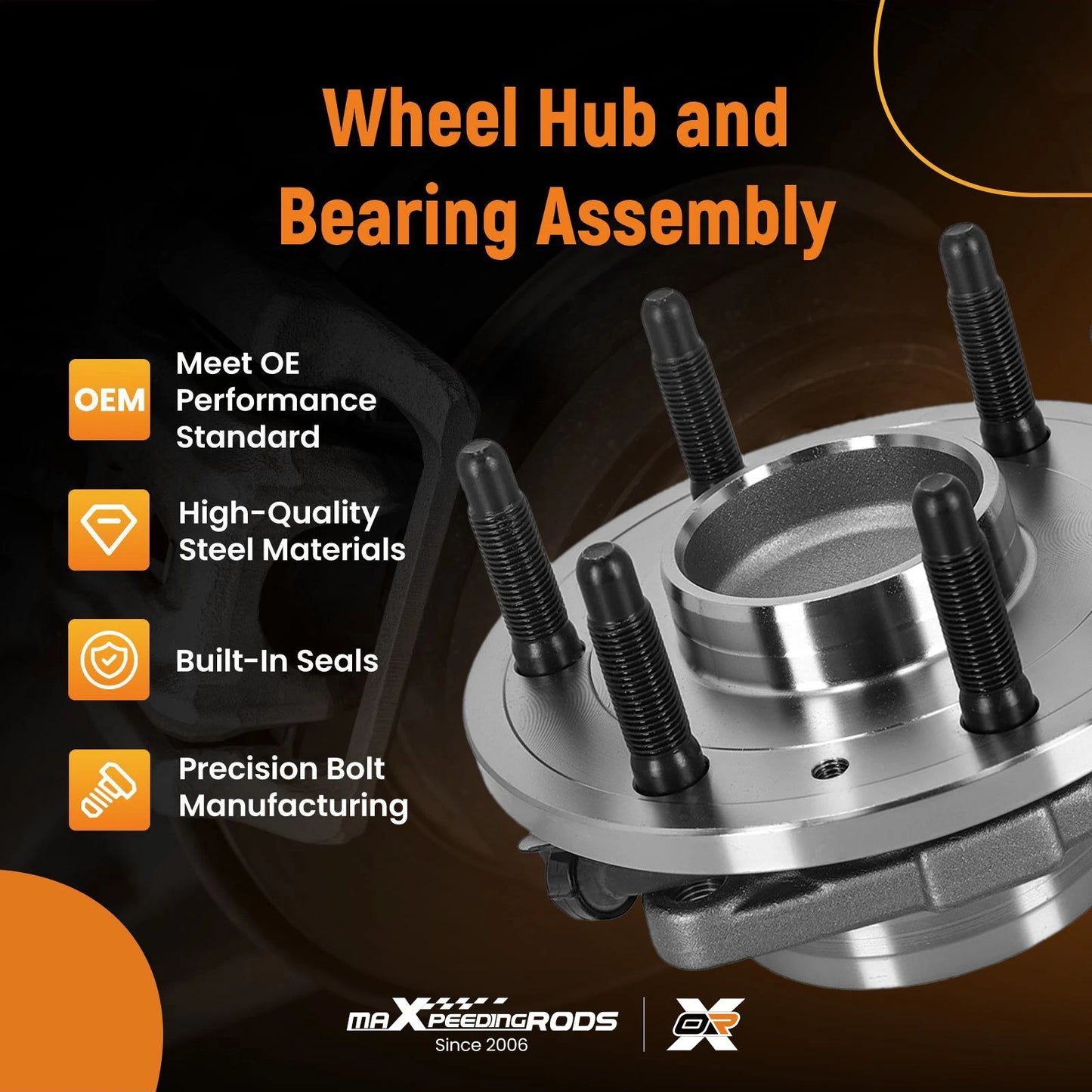 Front Wheel Hub & Bearing for GMC Yukon XL 2015–2020 (2WD) (6-Bolt ABS)