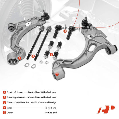 8x Front Control Arm with Ball Joint & Tie Rod End for Buick Oldsmobile