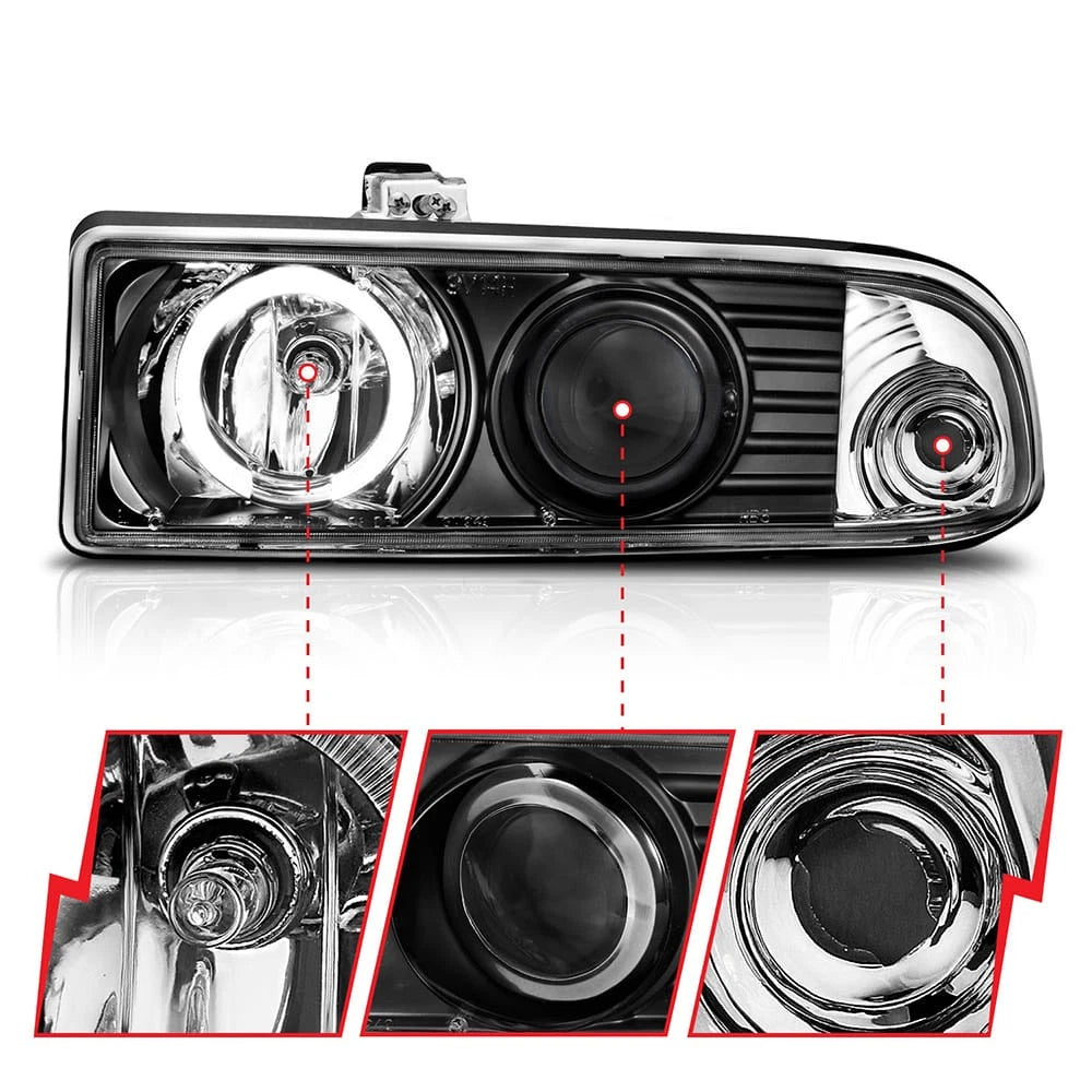 Headlight Assembly Black Clear Lens with Halo for Chevy S10 (1998–2004)