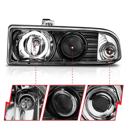 Headlight Assembly Black Clear Lens with Halo for Chevy S10 (1998–2004)