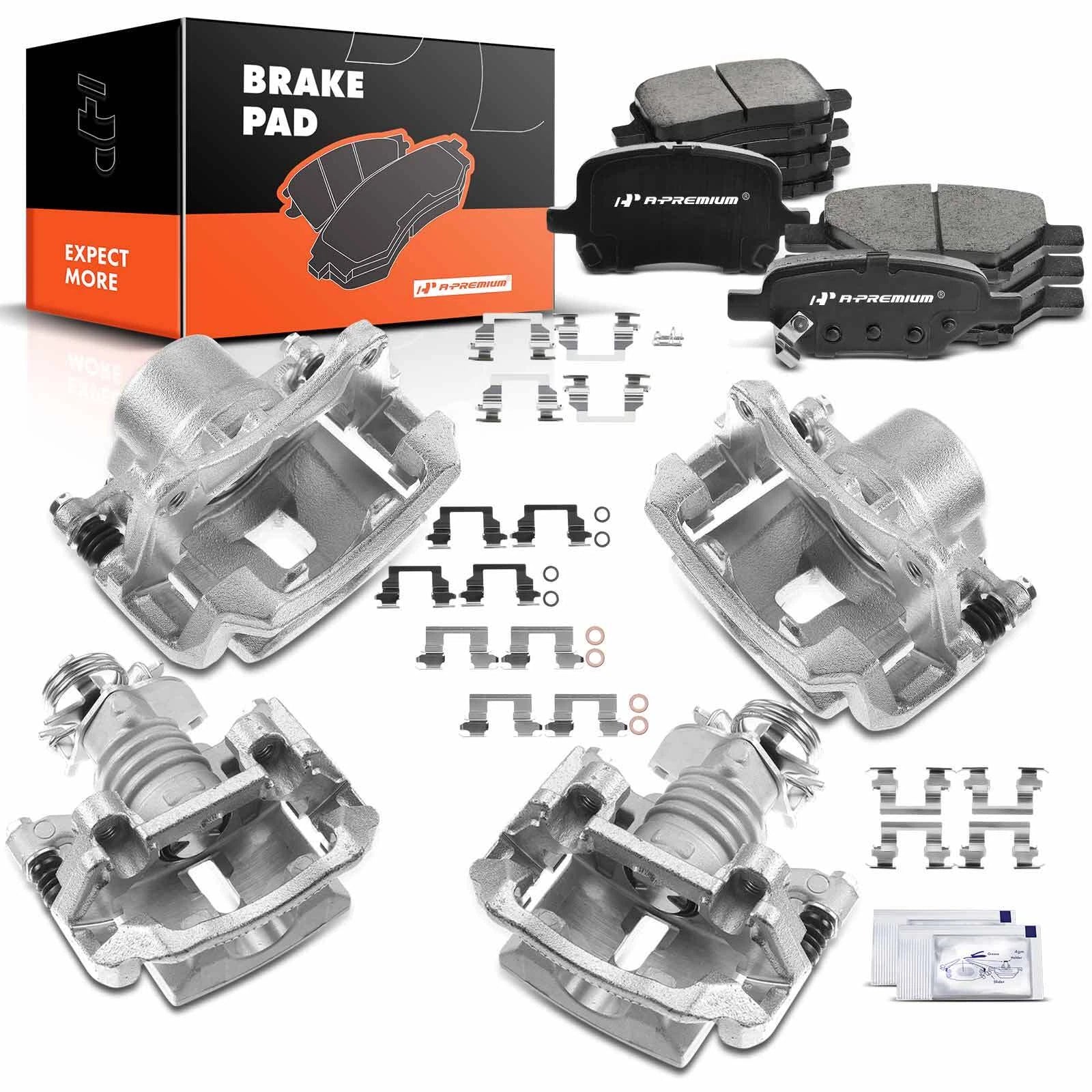 12x Ceramic Brake Pads and Calipers for Chevy Cobalt Pontiac (2005–2010)