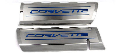 Fuel Rail Covers w/Dark Blue Solid Vinyl "CORVETTE" Inlay for 2014-2019 Corvette
