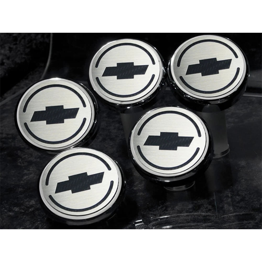 Chrome Cap Covers w/Yellow C-Fiber Bowtie Inlay for 1997-2013 Corvette Automatic