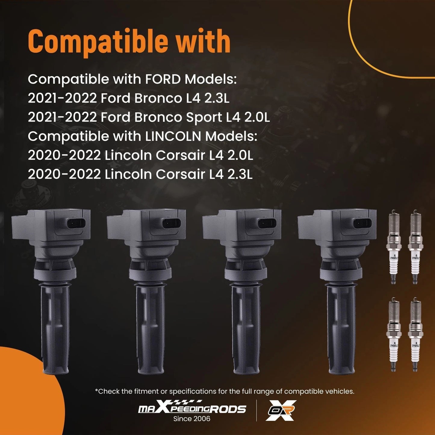 4 Ignition Coils & Spark Plugs for Ford Bronco Edge 2.0L 2.3L (2019–2022)