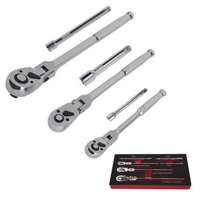 Flexible Ratchet and Extension Bar Set for 1/4, 3/8, 1/2 Drive (—)