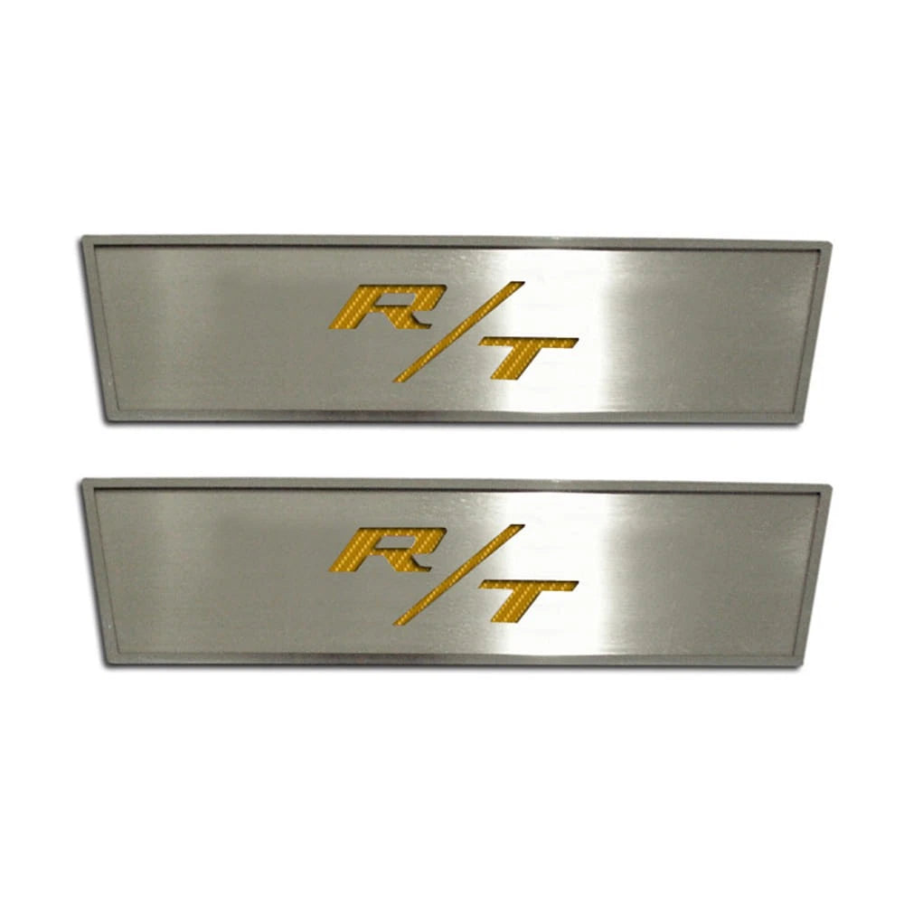 Brushed Door Badges Replacement with Yellow Carbon Fiber R T for 2008–2014 Dodge Challenger