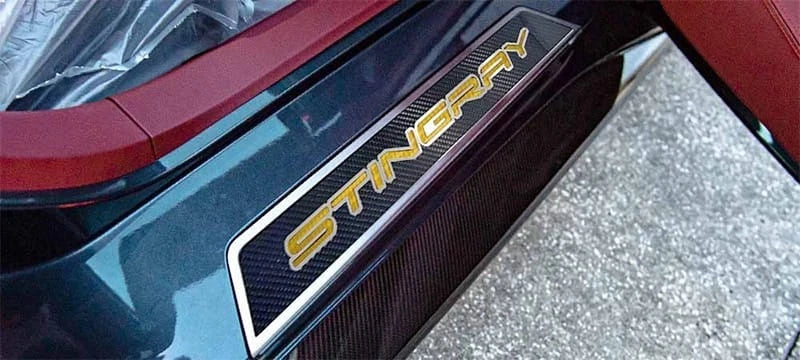 Door Sill Trim for 2020-2022 Chevy Corvette C8 w/Yellow Vinyl "Stingray" Inlay