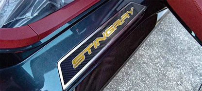 Door Sill Trim for 2020-2022 Chevy Corvette C8 w/Yellow Vinyl "Stingray" Inlay