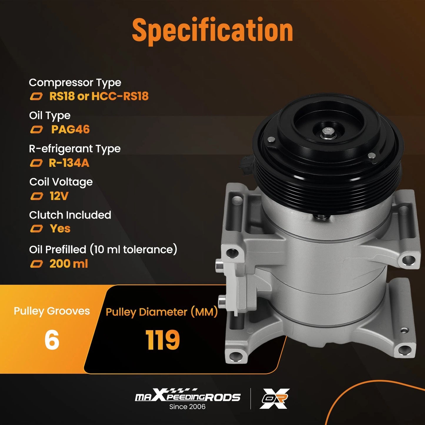A/C Compressor with 6-Groove RS18 for Jeep Grand Cherokee WK2 (2014–2018)