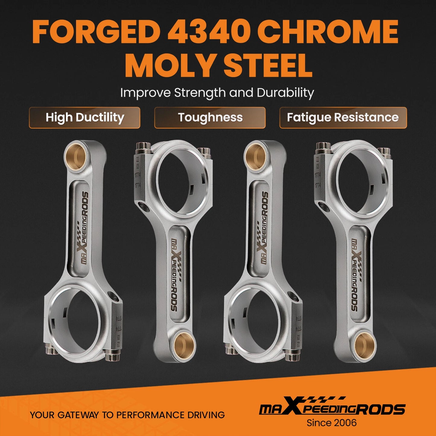 I-Beam Forged Connecting Rods with ARP 2000 Bolts for Mazda B6 (1970–1978)