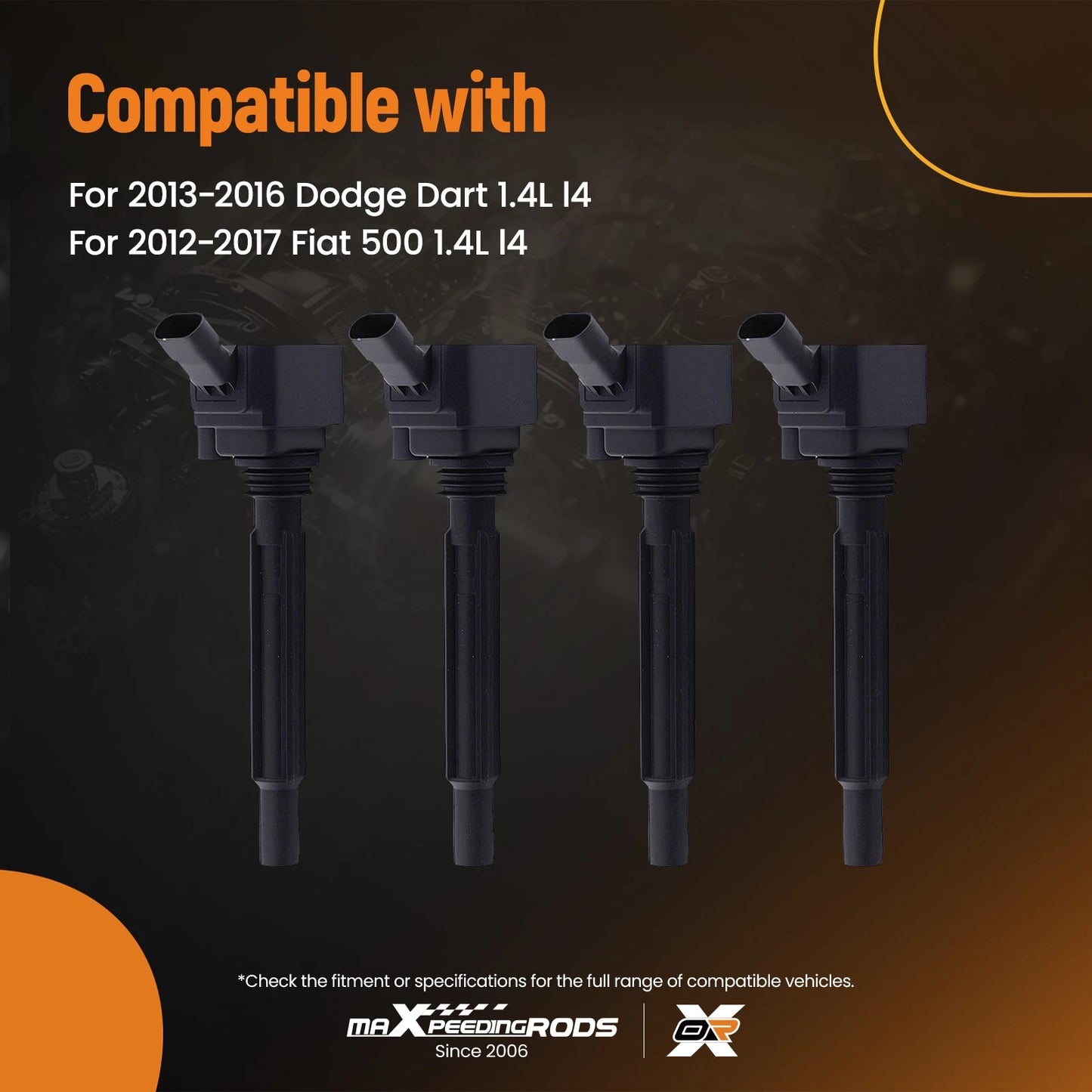 4-Pack Ignition Coils for Dodge Dart Fiat 500 1.4L (2012–2017)