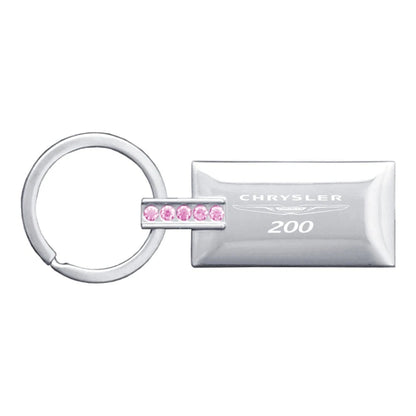 Chrome/Pink Jeweled Rectangular Keychain - Officially Licensed for Chrysler 200