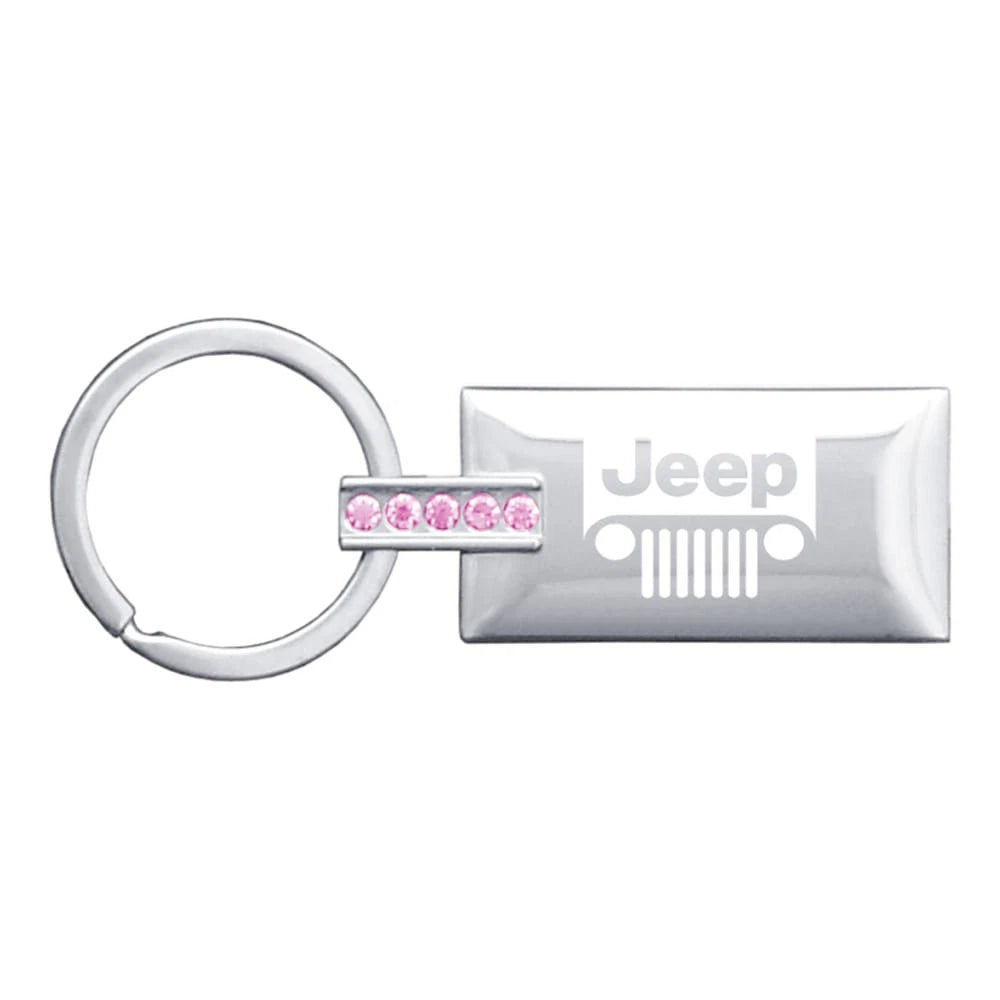 Grille Logo on Pink Jeweled Rectangular Keychain - Officially Licensed for Jeep