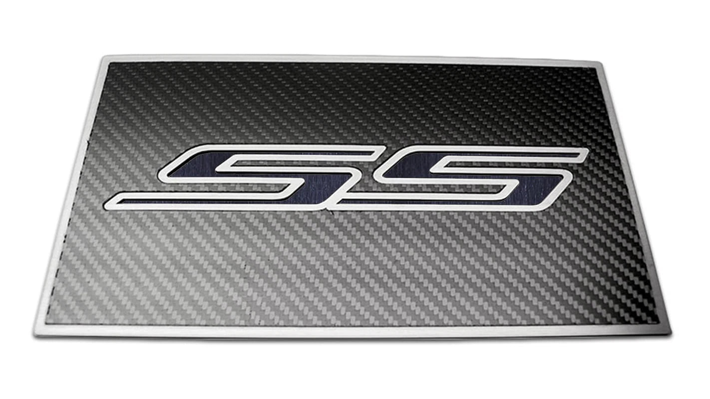 Carbon Fiber Fuse Box Cover Plate w/Black Brushed "SS" Inlay for 16-19 Camaro SS