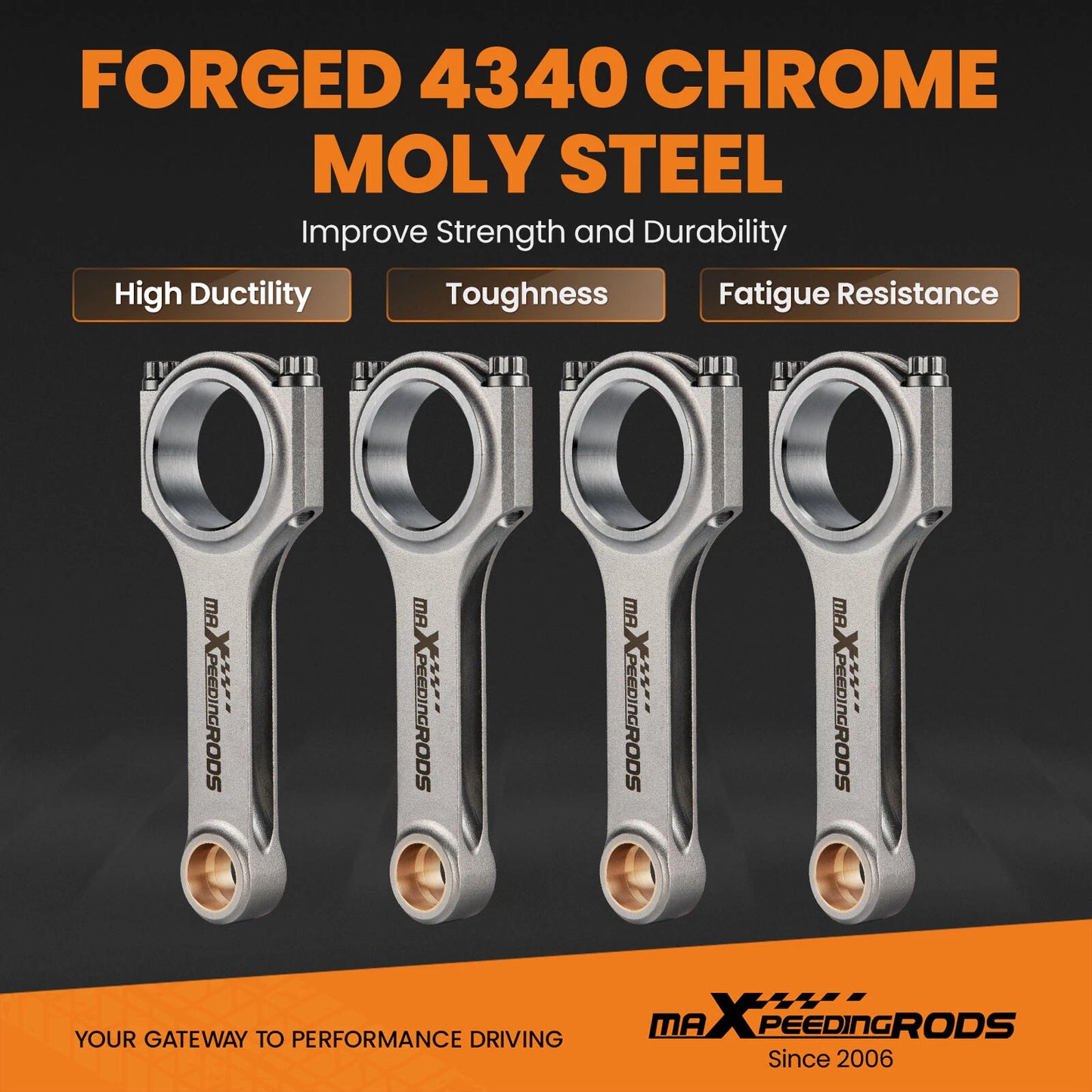 H-Beam Connecting Rod and ARP Bolts for Mitsubishi 4G63 (Eclipse Lancer EVO 4-9) (1998–2010)