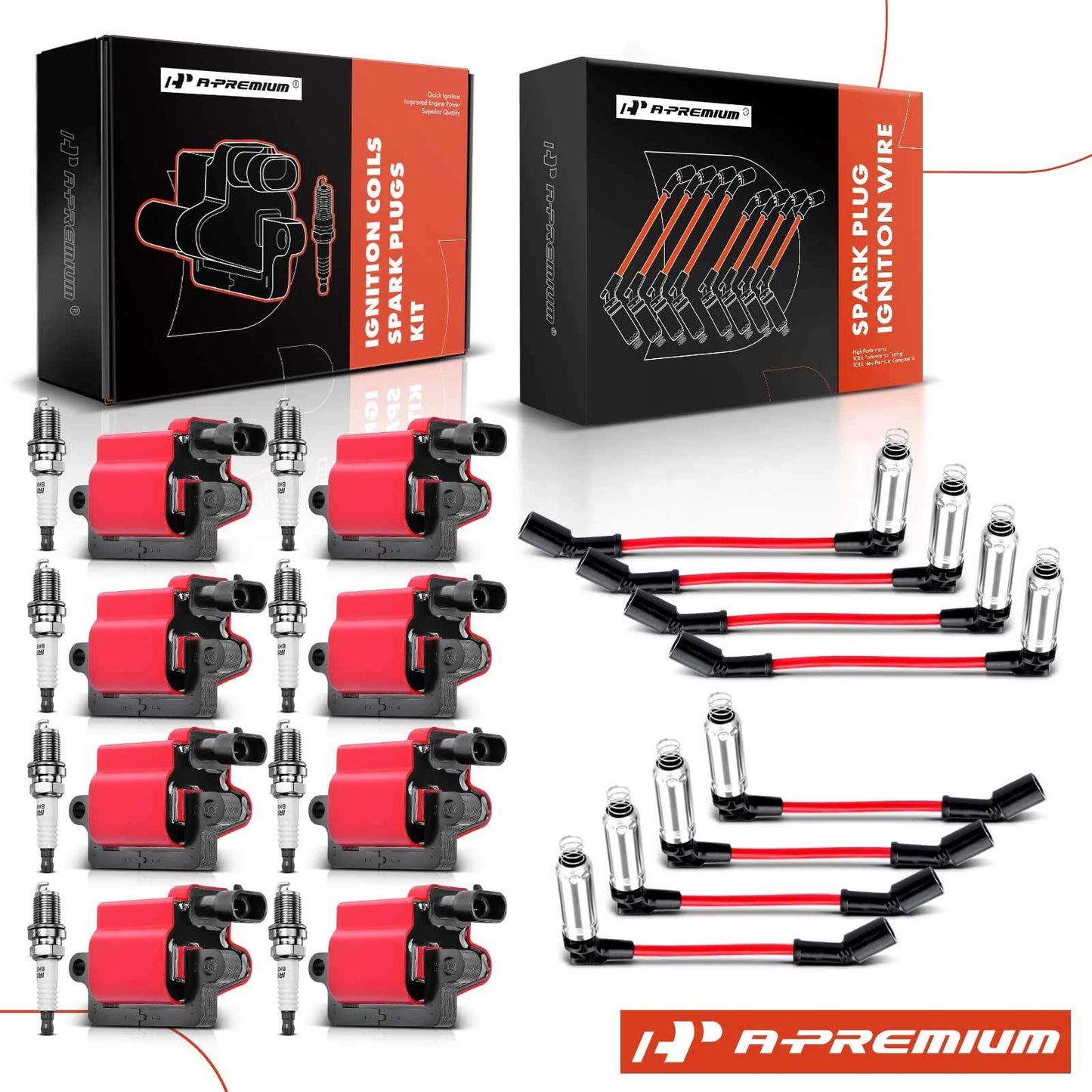 8x Ignition Coil & Spark Plug Wire Kits for Chevrolet GMC