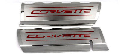 Fuel Rail Covers w/Red Carbon Fiber Vinyl "CORVETTE" Inlay for 2014-19 Corvette