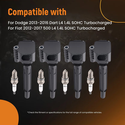 Ignition Coils and Spark Plugs Set for Dodge Dart 2013–2016 1.4L L4