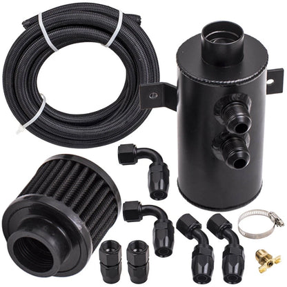 Black Aluminum Baffled Motor Oil Catch Can for Universal (750mL–45°)