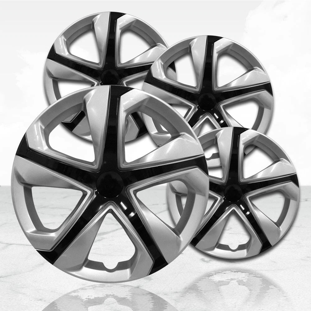 16 Inch Silver Black Hubcaps Wheel Covers Replacement for Steel Wheels (Set of 4)